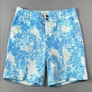 Lilly Pulitzer Bettina Luxletic Bermuda Golf Shorts Teal Blue White Tropical